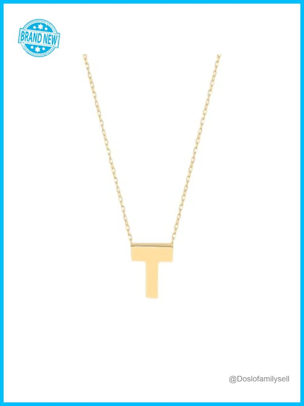 10K Solid Gold Initial Pendant Necklace 7mm Block Letter Cable Chain